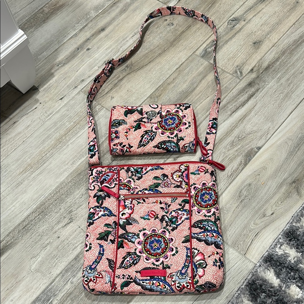 Vera Bradley Floral Pink Crossbody Bag and Wallet Set